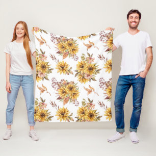 Watercolor Sunflowers Fleece Blanket