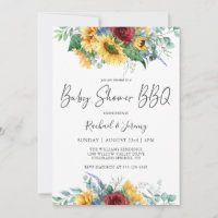 Watercolor Sunflowers Floral Baby Shower BBQ