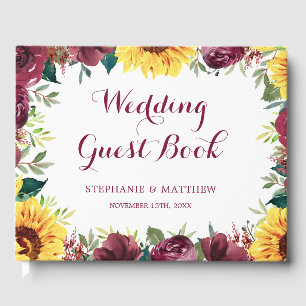 Watercolor Sunflowers Floral Border Wedding Guest Book