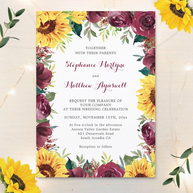 Watercolor Sunflowers Floral Border Wedding Invitation (Creator Uploaded)
