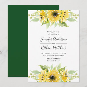 Watercolor Sunflowers Floral Bouquets Wedding Invitation