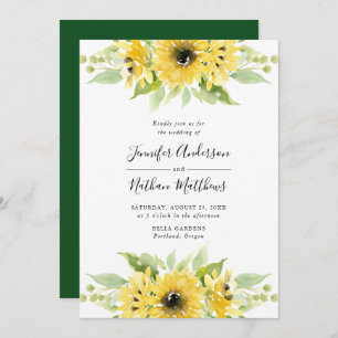 Watercolor Sunflowers Floral Bouquets   Wedding Invitation