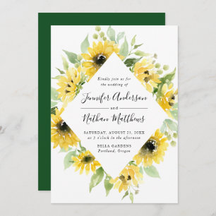 Watercolor Sunflowers Floral Frame   Wedding Invitation