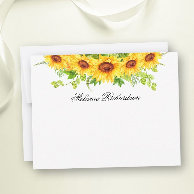 Watercolor Sunflowers Floral Greenery Personalised Card (Customize to change text color,  text style or to add more text to back of card.)