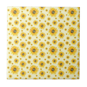 Watercolor Sunflowers Floral Pattern Ceramic Tile