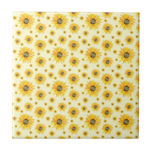 Watercolor Sunflowers Floral Pattern Ceramic Tile (Front)