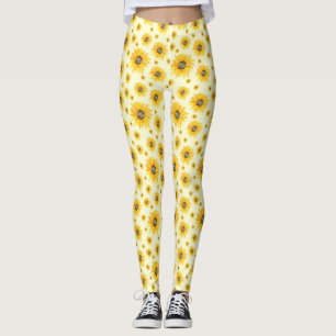 Watercolor Sunflowers Floral Pattern Leggings