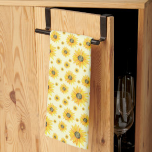 Watercolor Sunflowers Floral Pattern Tea Towel