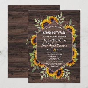 Watercolor Sunflowers Geometric Wood Engagement Invitation