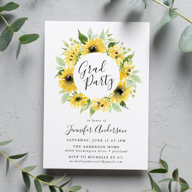 Watercolor Sunflowers Graduation Party Invitation (Creator Uploaded)