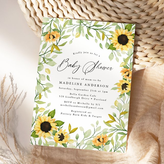 Watercolor Sunflowers & Greenery Baby Shower Invitation (Creator Uploaded)