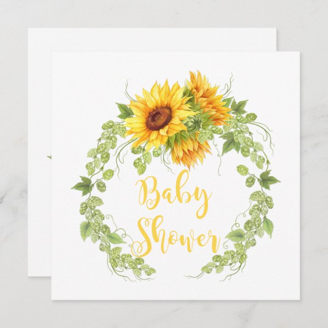 Watercolor Sunflowers Greenery Baby Shower Invites (Front/Back)