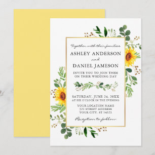Watercolor Sunflowers Greenery Wedding Invitation