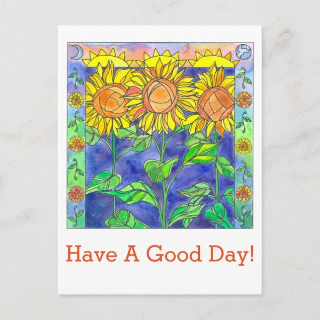 Watercolor Sunflowers Have A Good Day Postcard (Front)