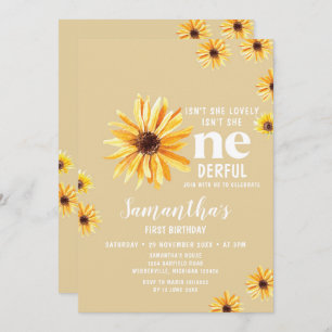 Watercolor Sunflowers Isn't She Onederful Birthday Invitation