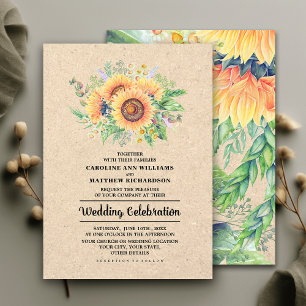 Watercolor Sunflowers Kraft Paper Wedding Invitation