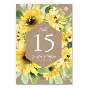 Watercolor Sunflowers Kraft Paper   Wedding Table Number