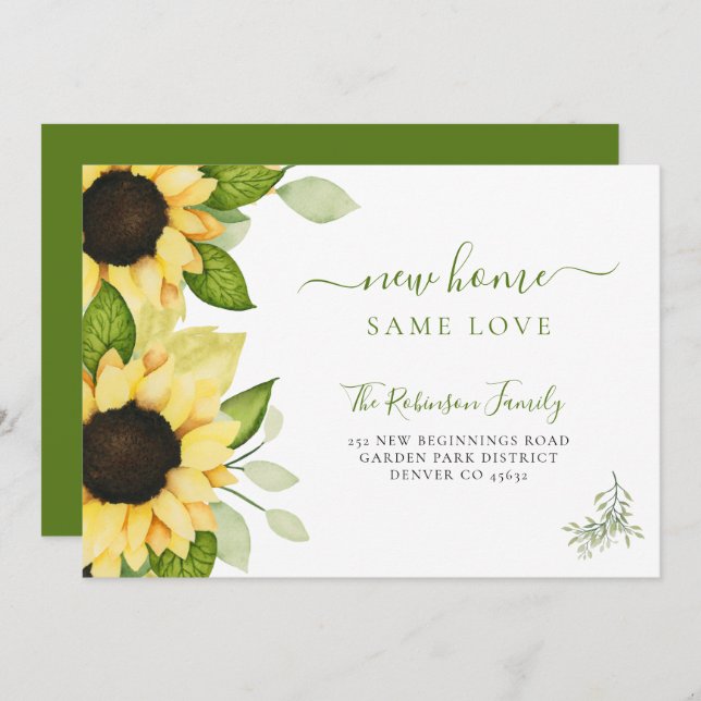 Watercolor sunflowers modern moving announcement (Front/Back)