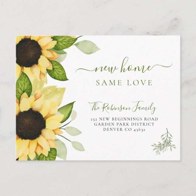 Watercolor sunflowers modern moving announcement postcard (Front)