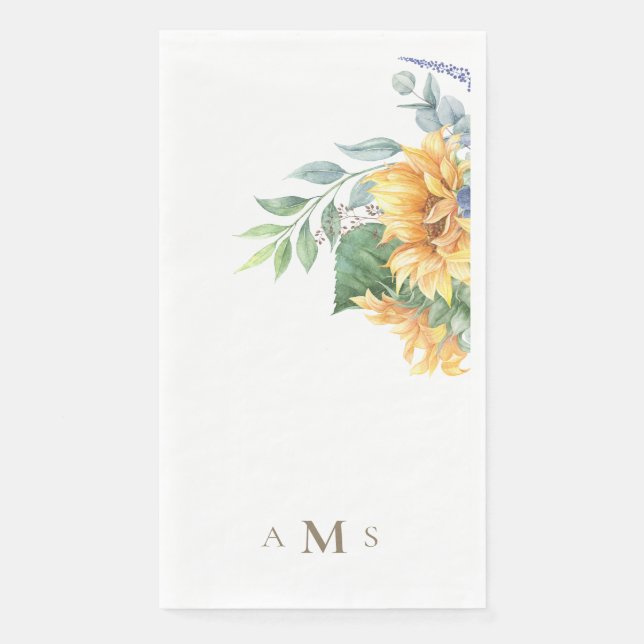Watercolor  Sunflowers Monogram II Napkin (Front)