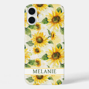 Watercolor Sunflowers Monogrammed iPhone 16 Plus Case