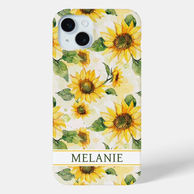 Watercolor Sunflowers Monogrammed Case-Mate iPhone Case (Back)