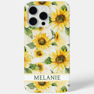 Watercolor Sunflowers Monogrammed iPhone 15 Pro Max Case
