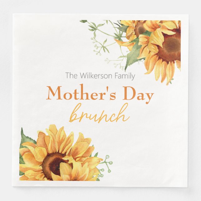 Watercolor Sunflowers Mother's Day Brunch Napkin (Front)
