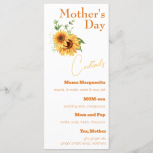 Watercolor Sunflowers Mother's Day Cocktails Menu