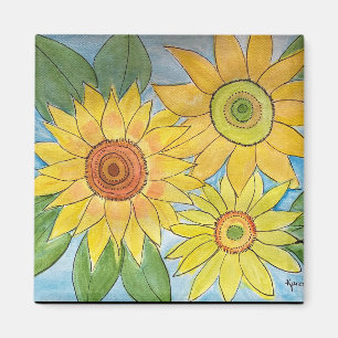 Watercolor sunflowers on a magnet