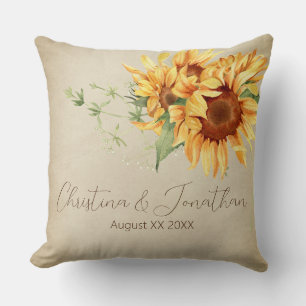 Watercolor Sunflowers on Faded Parchment Cushion