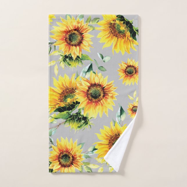 Watercolor Sunflowers on Grey Hand Towel (Hand Towel)