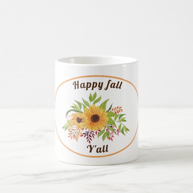 Watercolor sunflowers orange Happy fall Y'all Coffee Mug (Center)