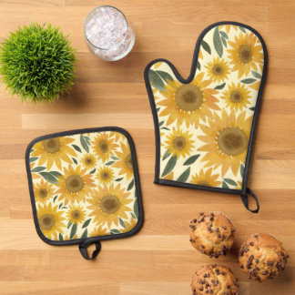 Watercolor Sunflowers Oven Mitt & Pot Holder Set