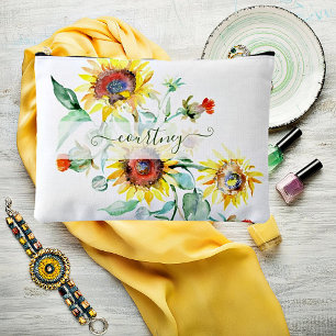 Watercolor sunflowers personalised accessory pouch