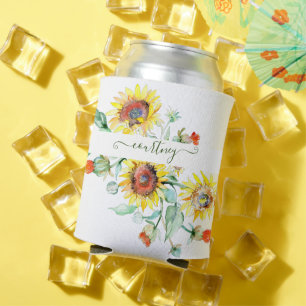 Watercolor sunflowers personalised    can cooler