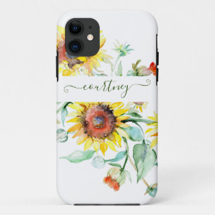 Watercolor sunflowers personalised iPhone 11 case