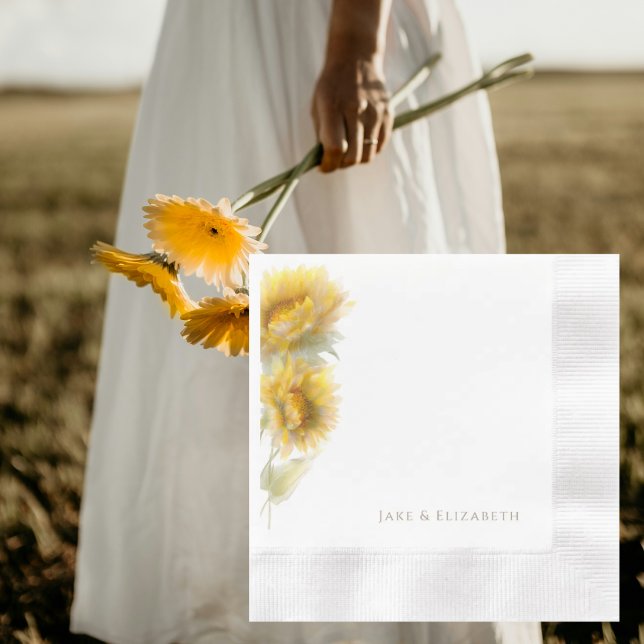 Watercolor Sunflowers Personalised Coined Wedding Napkin (Creator Uploaded)