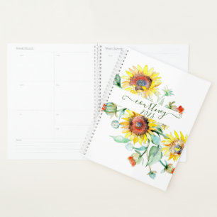 Watercolor sunflowers personalised, custom year planner