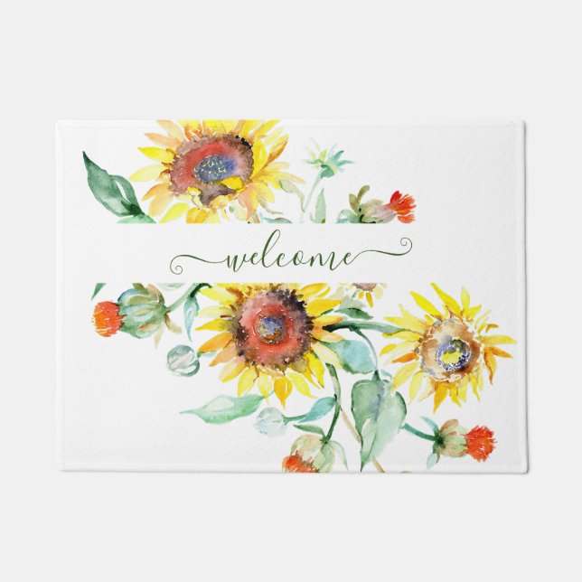 Watercolor sunflowers personalised    doormat (Front)