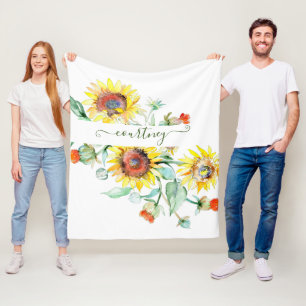 Watercolor sunflowers personalised fleece blanket