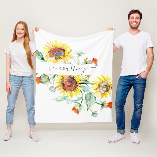 Watercolor sunflowers personalised    fleece blanket (In Situ)