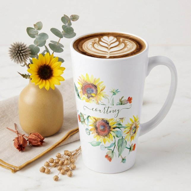 Watercolor sunflowers personalised    latte mug (Creator Uploaded)