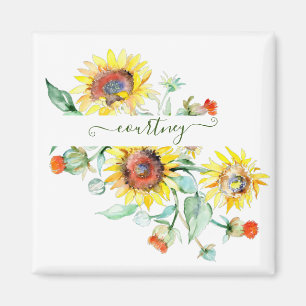 Watercolor sunflowers personalised    magnet