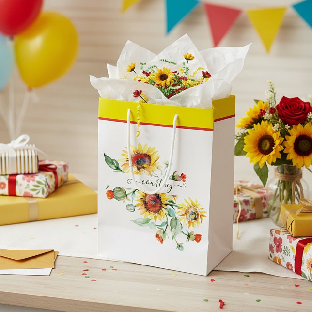 Watercolor sunflowers personalised    medium gift bag (Creator Uploaded)