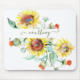 Watercolor sunflowers personalised    mouse pad