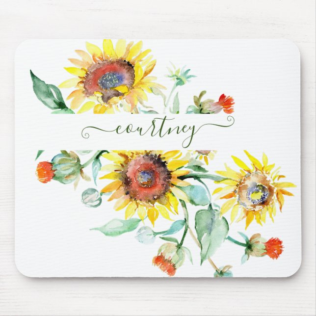 Watercolor sunflowers personalised    mouse pad (Front)