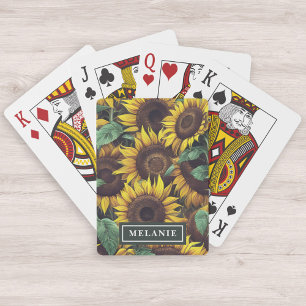 Watercolor Sunflowers Personalised Name Template Playing Cards