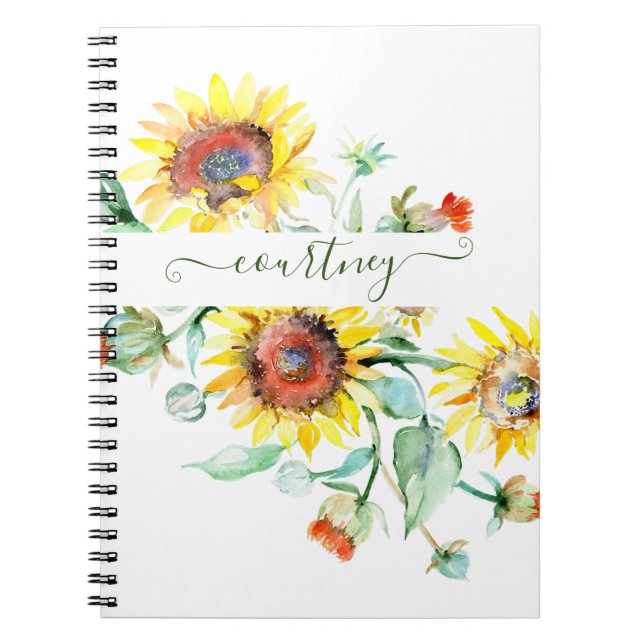 Watercolor sunflowers personalised    notebook (Front)