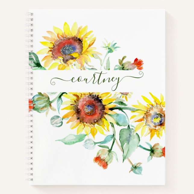 Watercolor sunflowers personalised    notebook (Front)